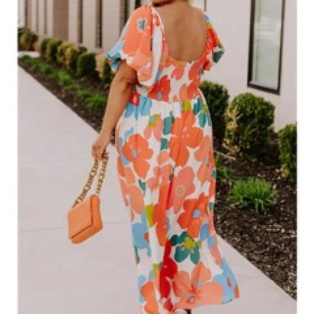 Plus Size Orange Floral Maxi Dress